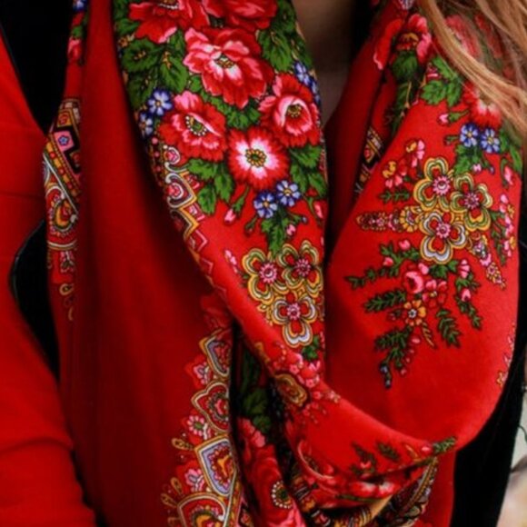 Red Boho Chic Scarf Wrap Shall Street Fashion Gypsy Scarf Spell Rose - Picture 5 of 10